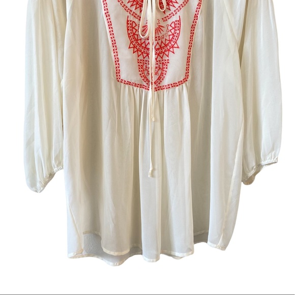 ⭐️ SOLD ⭐️ Daniel Rainn Bohemian Sheer Embroidered Peasant Blouse Size Medium - Picture 3 of 6